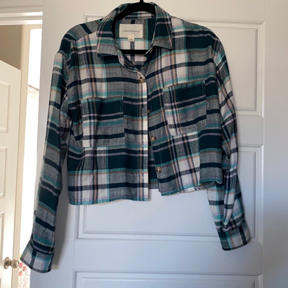 Cropped flannel shirt